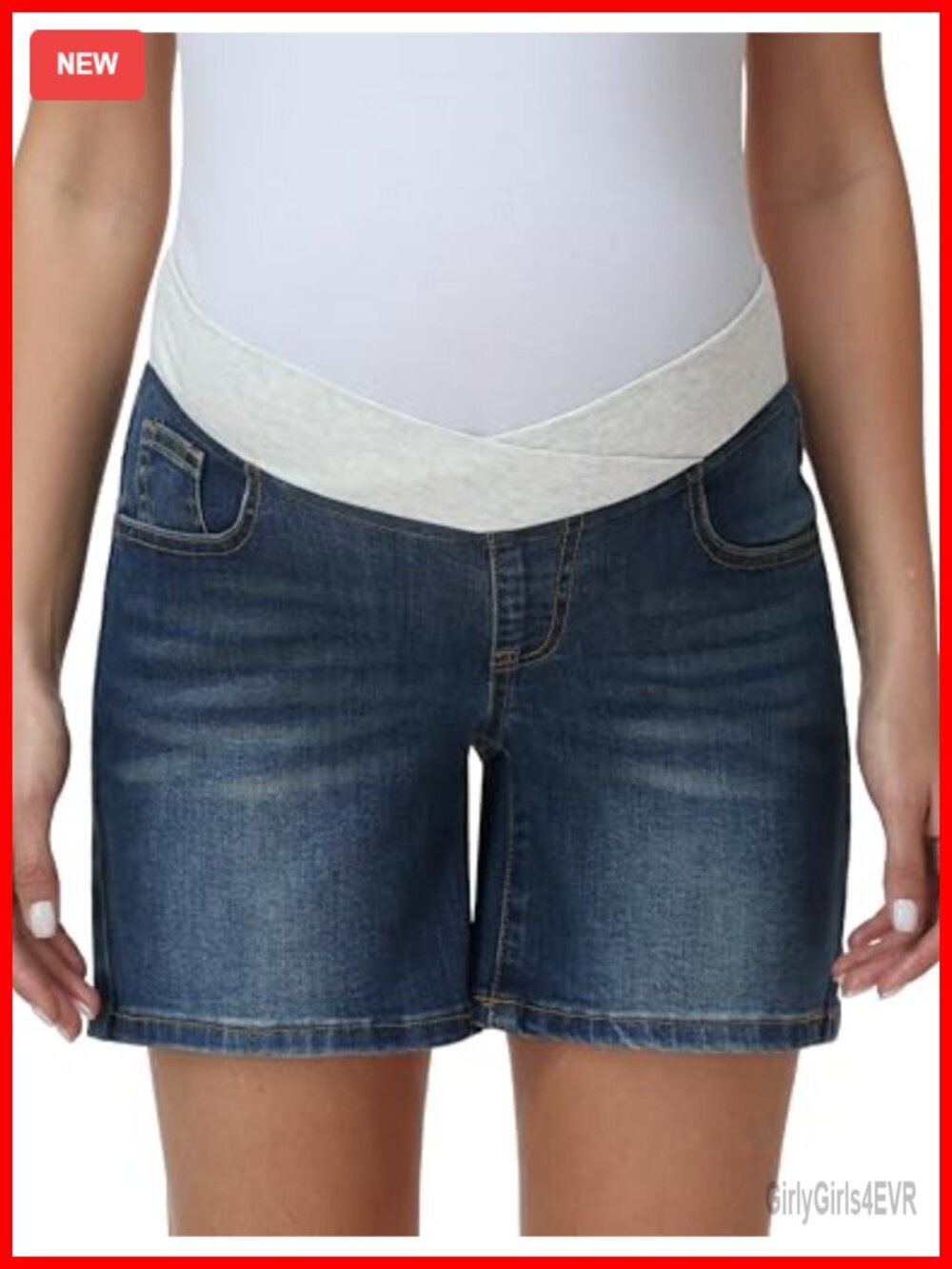 Women's Maternity Jean Shorts Under the Belly Low Rise Stretch Denim 5 Pockets